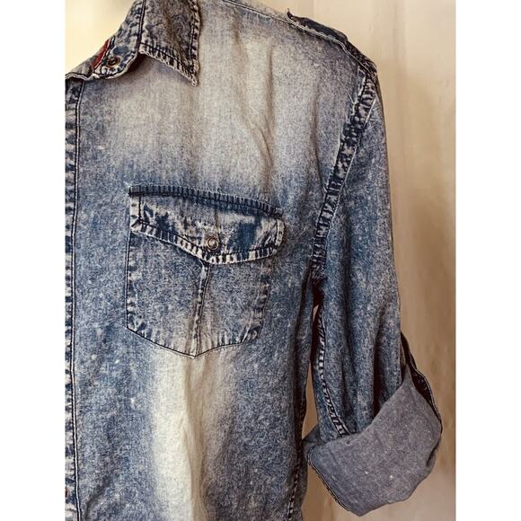 DRILL Clothing Company NYC Snap Distressed Blue 44" Chest Tab Sleeve Splatter - Picture 14 of 16